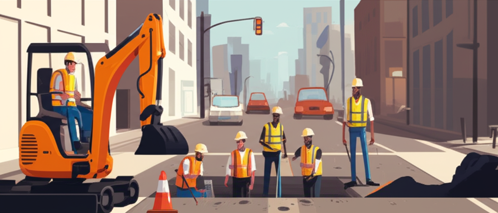 City workers maintaining infrastructure, representing public works and essential services jobs.