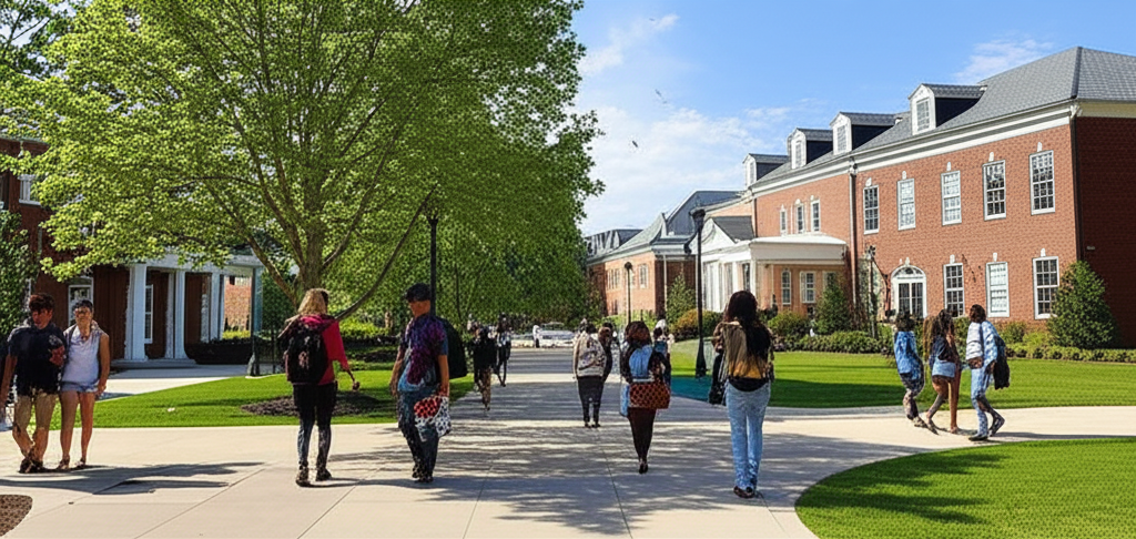 Students walking on Coastal Carolina University campus, representing higher education job opportunities.