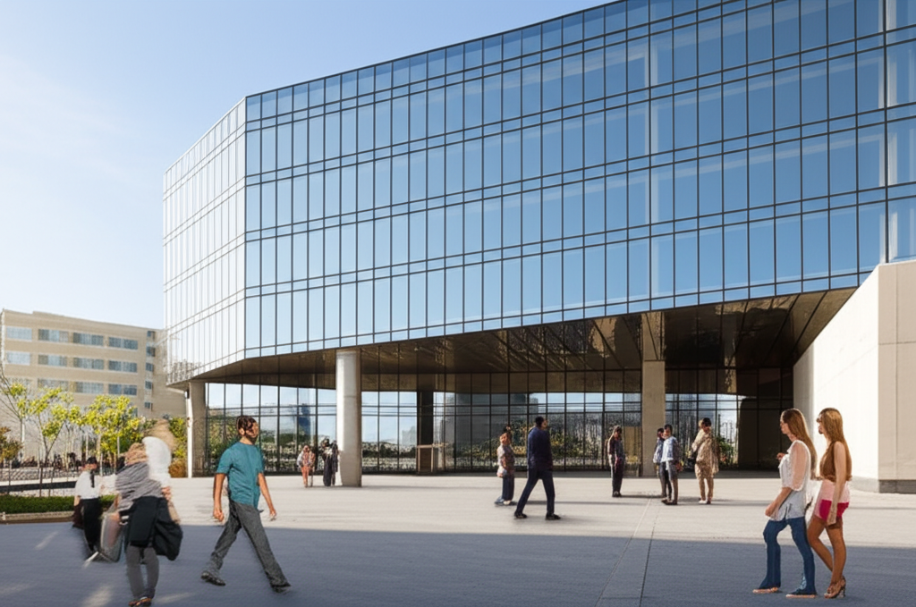 Modern city hall building in Frisco, Texas, symbolizing local government jobs.